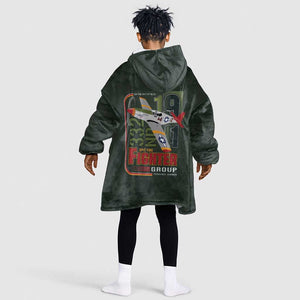 Tuskegee Airmen Camo Moss Green Kid Wearable Blanket Hoodie 332nd Spit Fire - African Pride