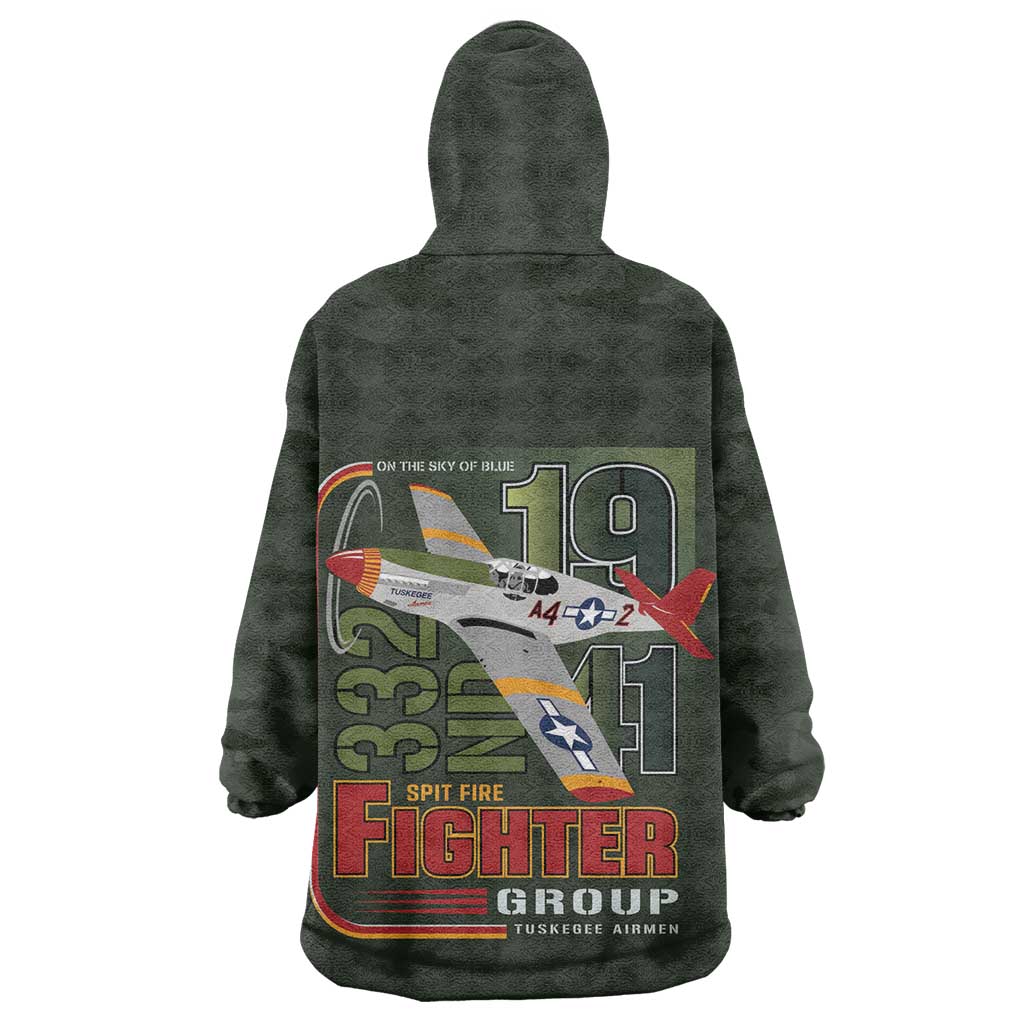 Tuskegee Airmen Camo Moss Green Kid Wearable Blanket Hoodie 332nd Spit Fire - African Pride