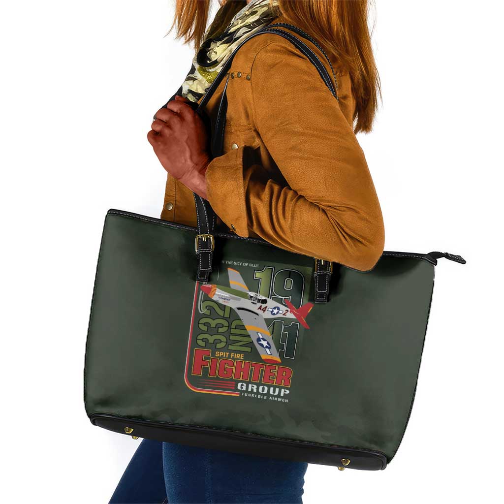 Tuskegee Airmen Camo Moss Green Leather Tote Bag 332nd Spit Fire - African Pride
