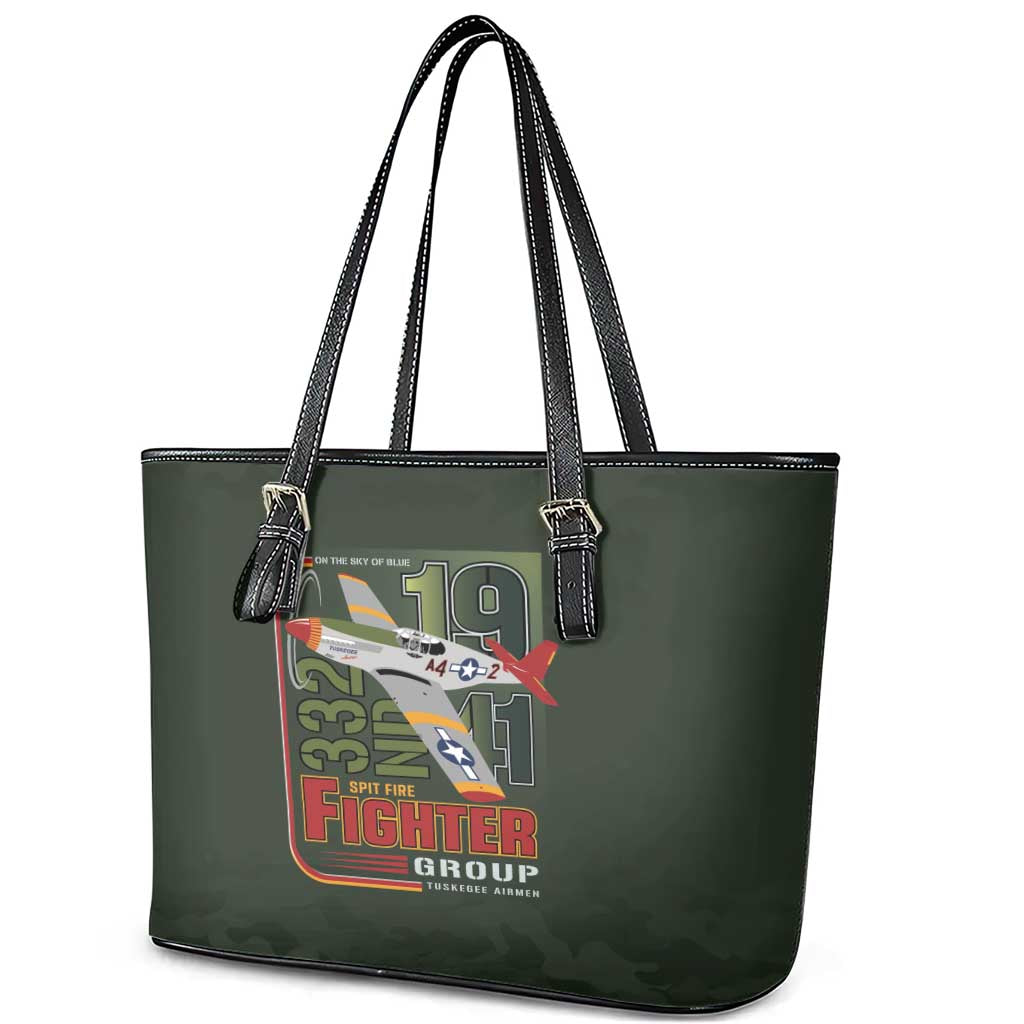 Tuskegee Airmen Camo Moss Green Leather Tote Bag 332nd Spit Fire - African Pride