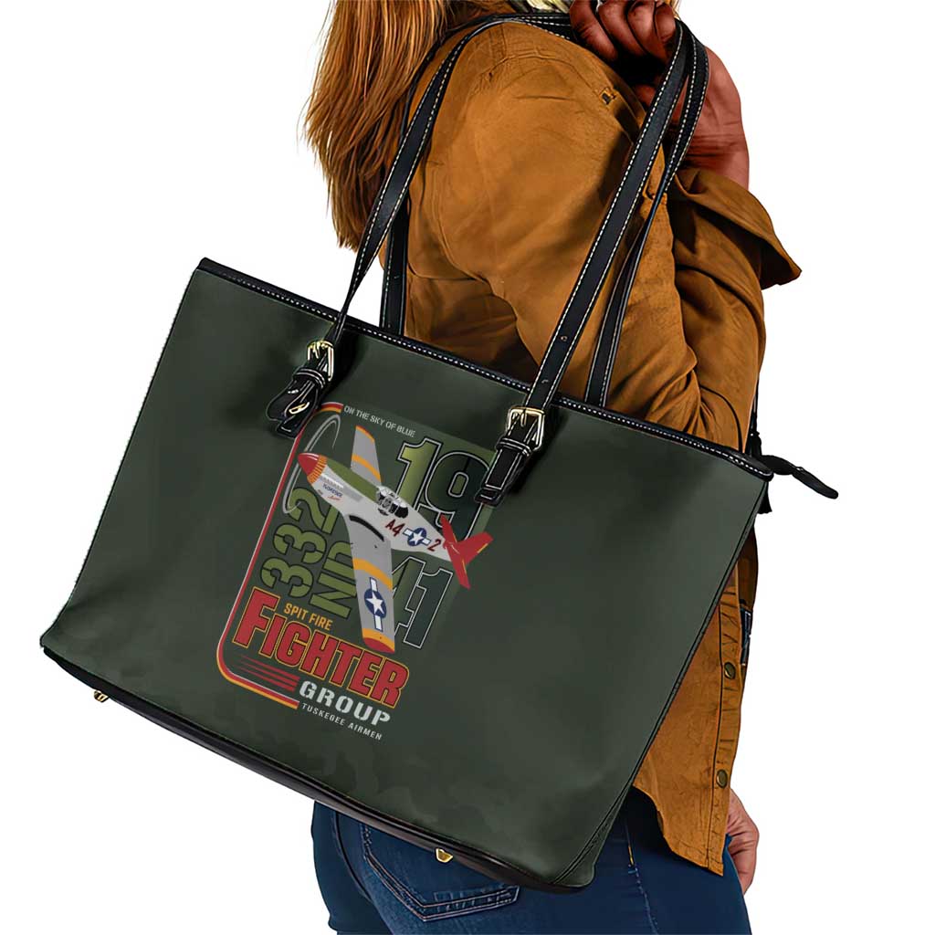 Tuskegee Airmen Camo Moss Green Leather Tote Bag 332nd Spit Fire - African Pride