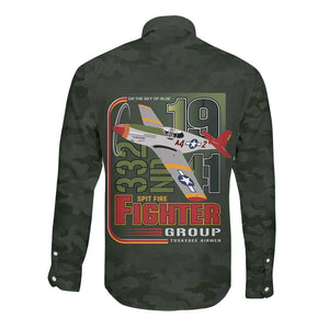Tuskegee Airmen Camo Moss Green Long Sleeve Button Shirt 332nd Spit Fire - African Pride