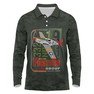 Tuskegee Airmen Camo Moss Green Long Sleeve Polo Shirt 332nd Spit Fire - African Pride