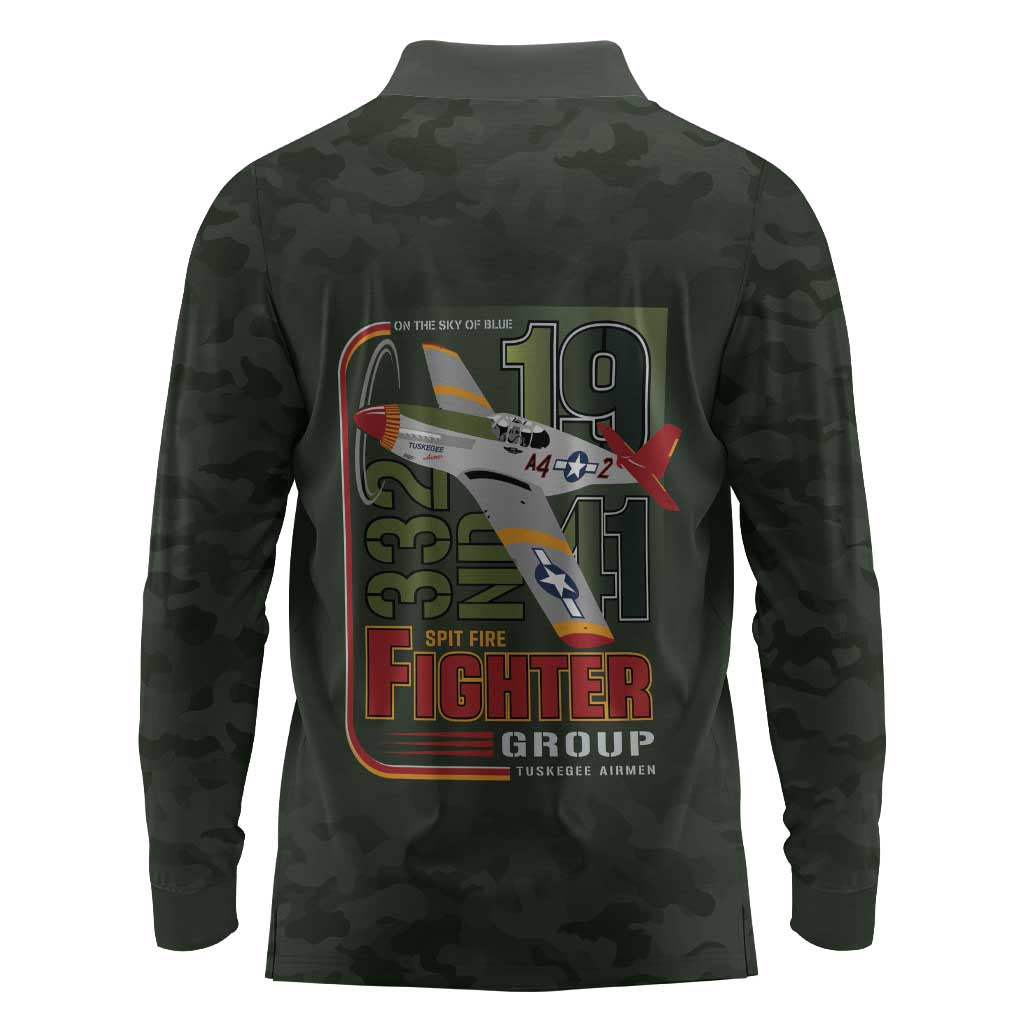 Tuskegee Airmen Camo Moss Green Long Sleeve Polo Shirt 332nd Spit Fire - African Pride