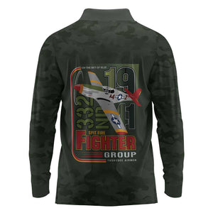 Tuskegee Airmen Camo Moss Green Long Sleeve Polo Shirt 332nd Spit Fire - African Pride