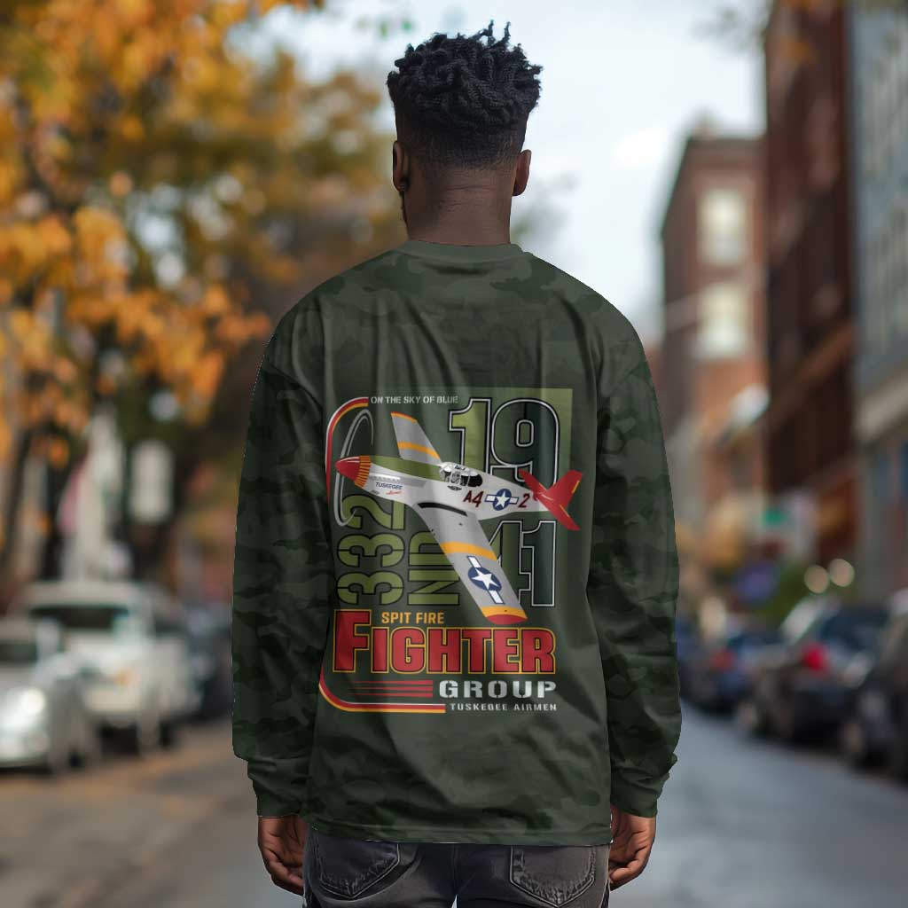 Tuskegee Airmen Camo Moss Green Long Sleeve Shirt 332nd Spit Fire - African Pride