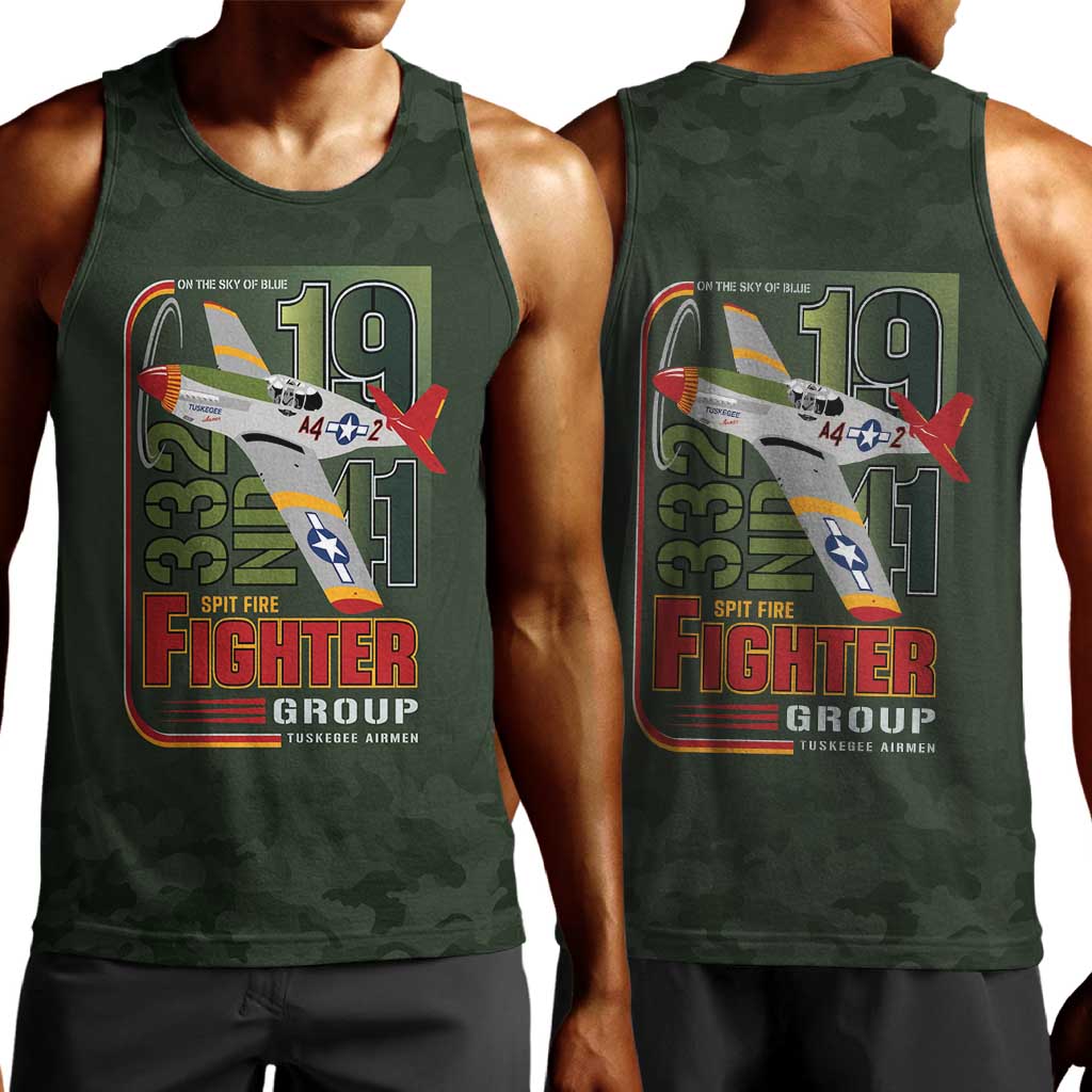 Tuskegee Airmen Camo Moss Green Men Tank Top 332nd Spit Fire - African Pride