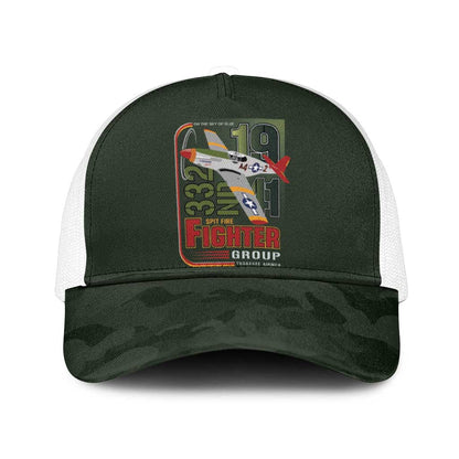 Tuskegee Airmen Camo Moss Green Mesh Trucker Cap 332nd Spit Fire - African Pride