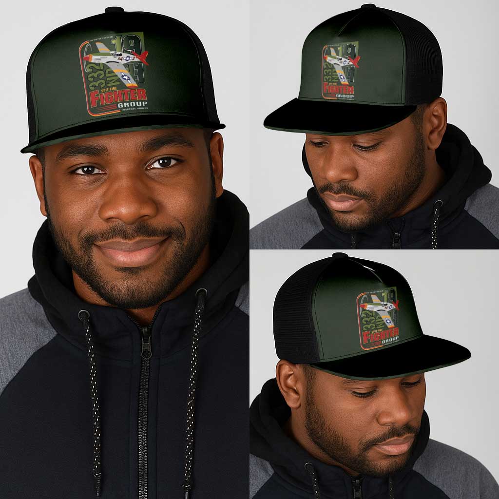 Tuskegee Airmen Camo Moss Green Mesh Trucker Cap 332nd Spit Fire - African Pride