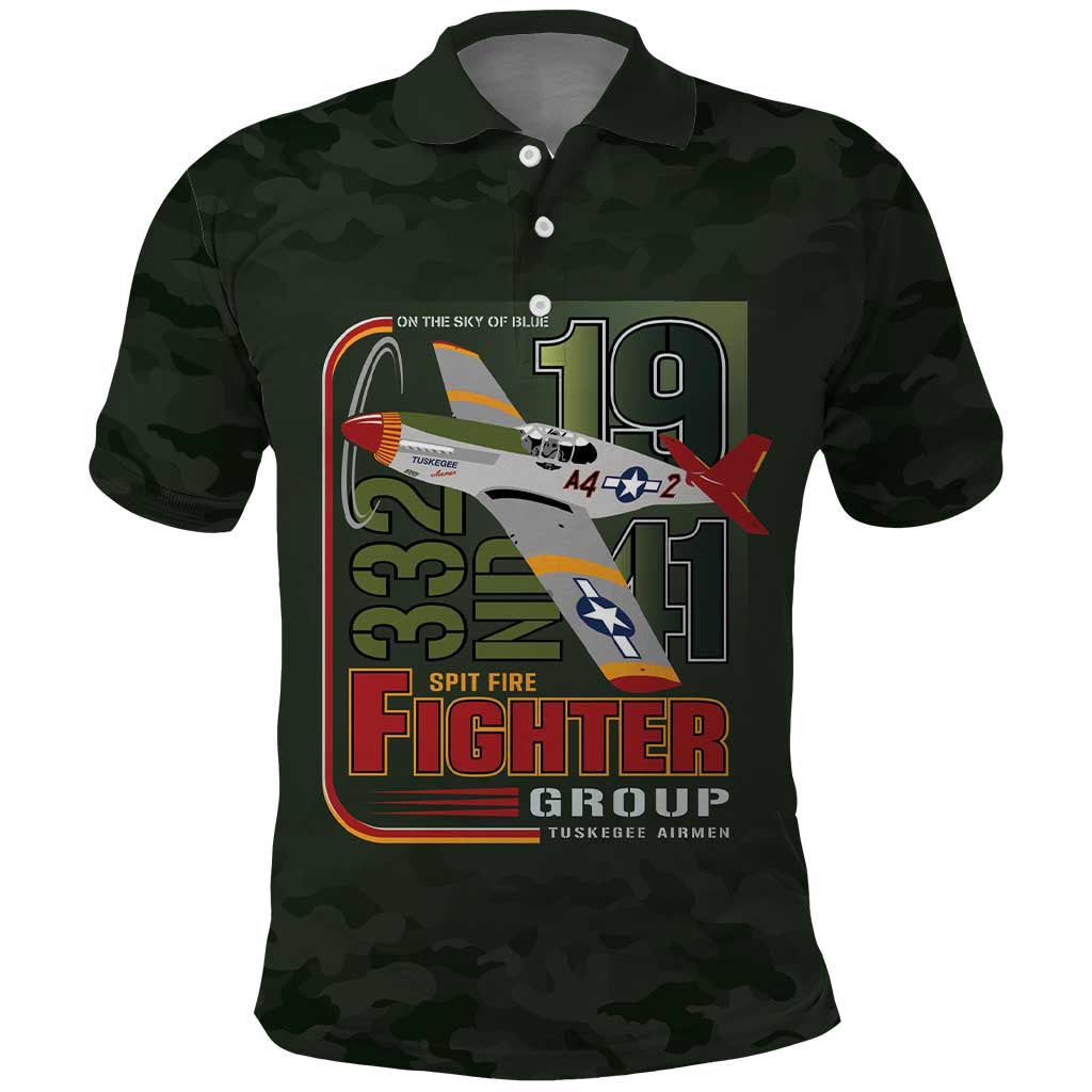 Tuskegee Airmen Camo Moss Green Polo Shirt 332nd Spit Fire LT7