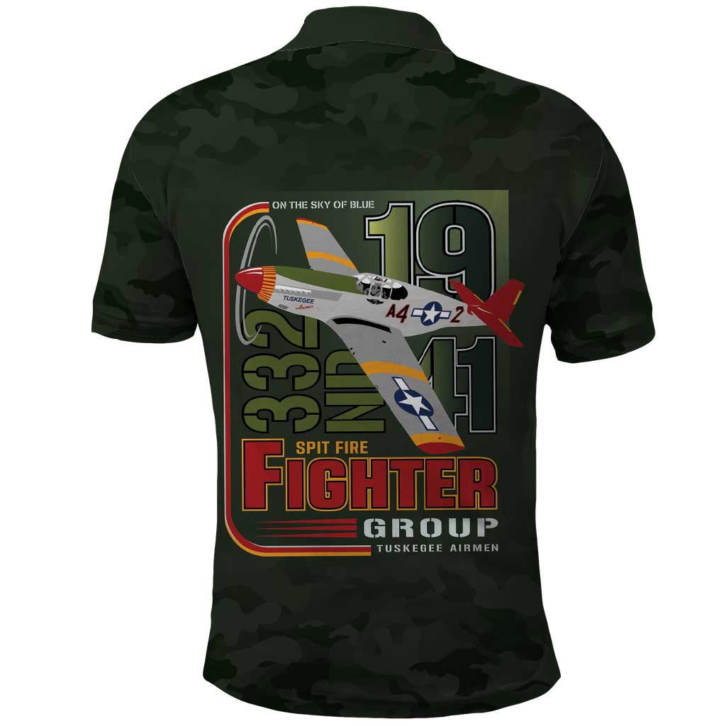 Tuskegee Airmen Camo Moss Green Polo Shirt 332nd Spit Fire LT7