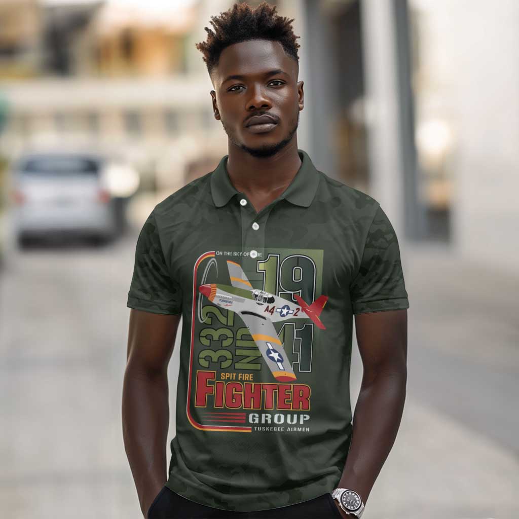 Tuskegee Airmen Camo Moss Green Polo Shirt 332nd Spit Fire - African Pride