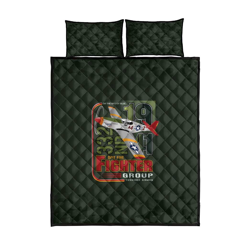 Tuskegee Airmen Camo Moss Green Quilt Bed Set 332nd Spit Fire - African Pride