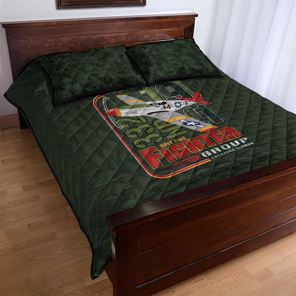 Tuskegee Airmen Camo Moss Green Quilt Bed Set 332nd Spit Fire - African Pride