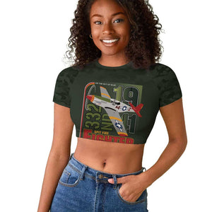 Tuskegee Airmen Camo Moss Green Raglan Cropped T shirt 332nd Spit Fire - African Pride