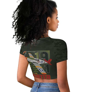Tuskegee Airmen Camo Moss Green Raglan Cropped T shirt 332nd Spit Fire - African Pride