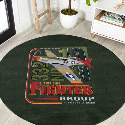 Tuskegee Airmen Camo Moss Green Round Carpet 332nd Spit Fire - African Pride