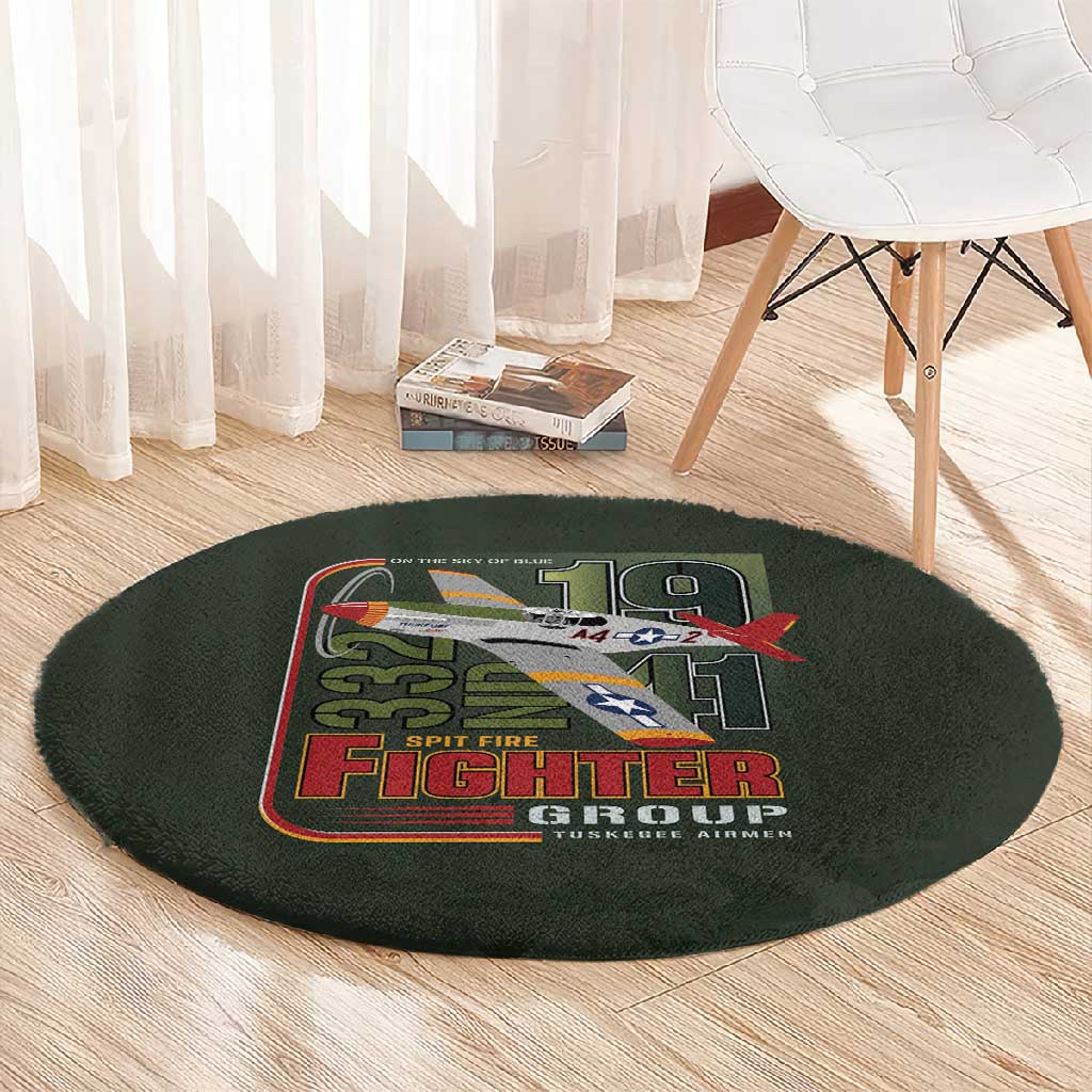 Tuskegee Airmen Camo Moss Green Round Carpet 332nd Spit Fire - African Pride
