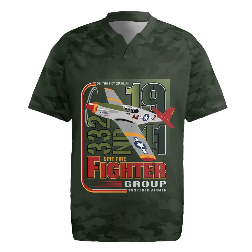 Tuskegee Airmen Camo Moss Green Rugby Jersey 332nd Spit Fire - African Pride