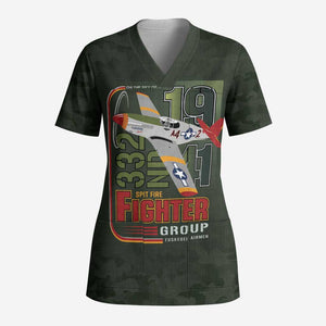 Tuskegee Airmen Camo Moss Green Scrub Top 332nd Spit Fire - African Pride