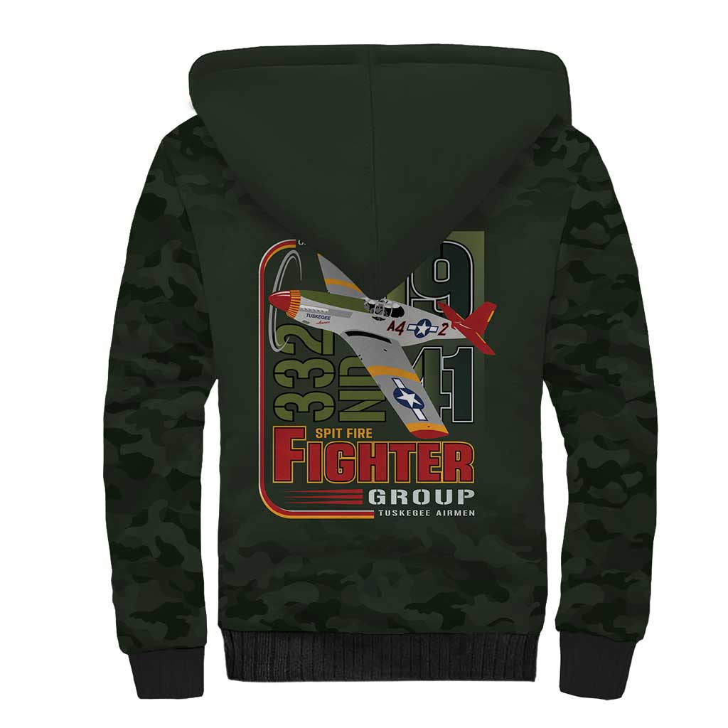 Tuskegee Airmen Camo Moss Green Sherpa Hoodie 332nd Spit Fire - African Pride