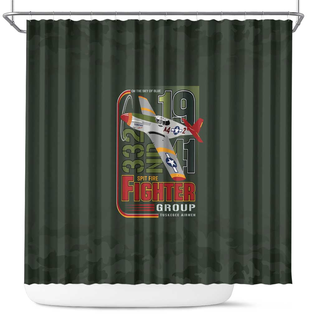 Tuskegee Airmen Camo Moss Green Shower Curtain 332nd Spit Fire - African Pride