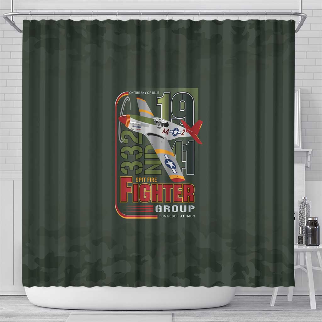 Tuskegee Airmen Camo Moss Green Shower Curtain 332nd Spit Fire - African Pride