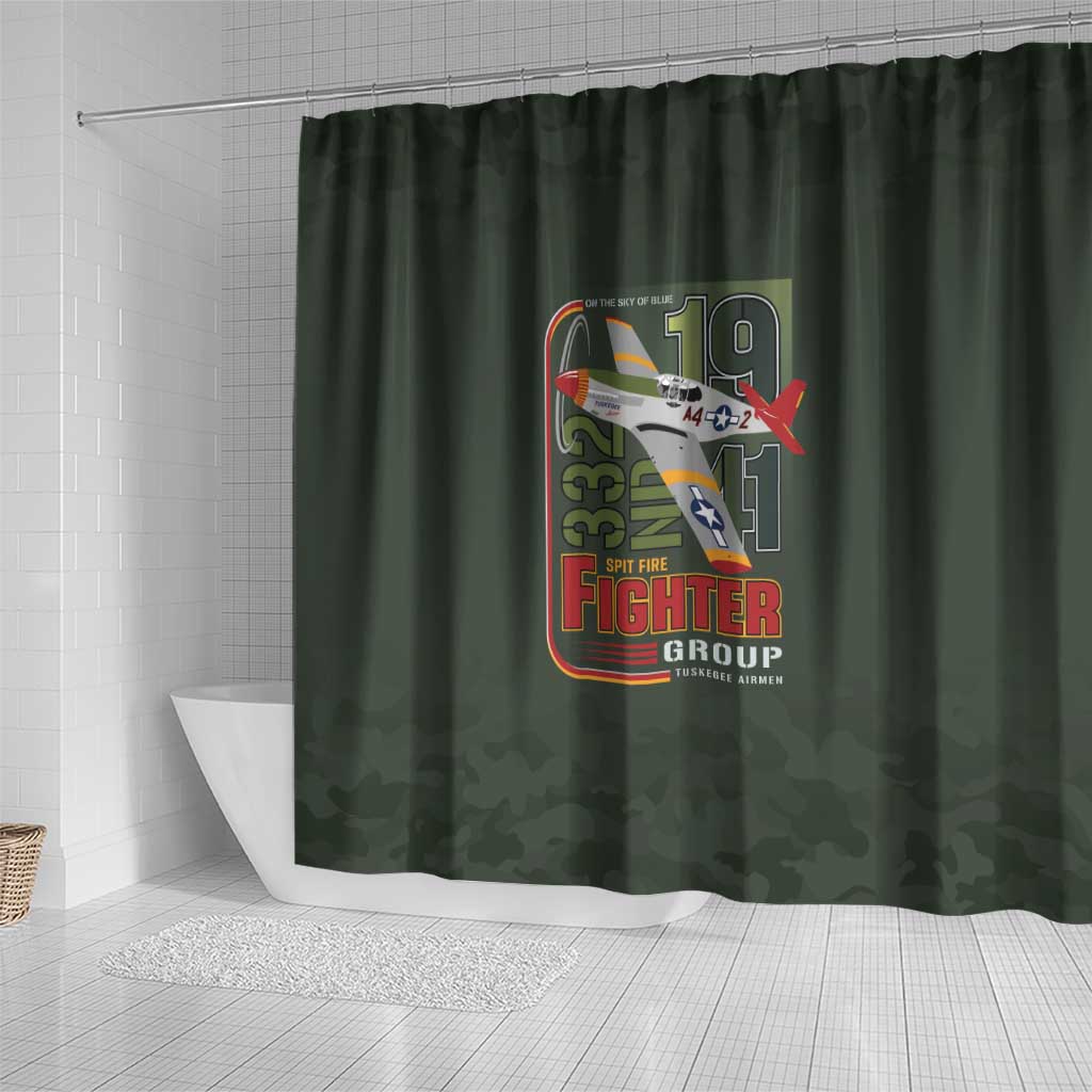 Tuskegee Airmen Camo Moss Green Shower Curtain 332nd Spit Fire - African Pride