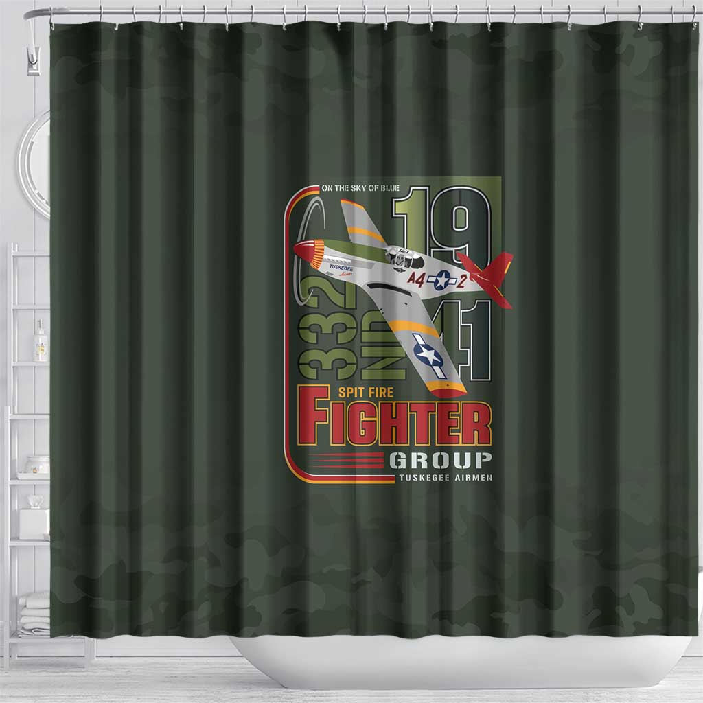 Tuskegee Airmen Camo Moss Green Shower Curtain 332nd Spit Fire - African Pride
