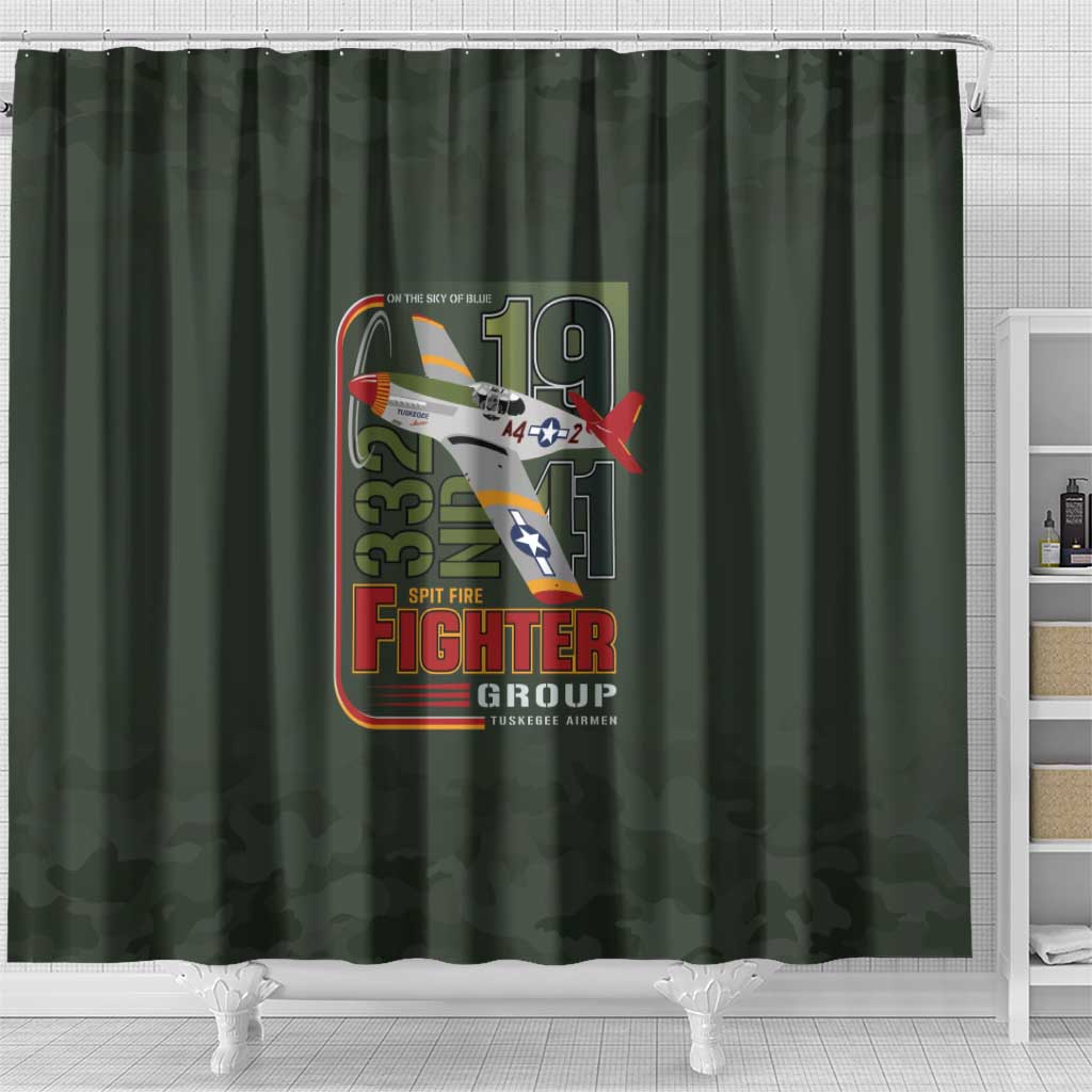 Tuskegee Airmen Camo Moss Green Shower Curtain 332nd Spit Fire - African Pride