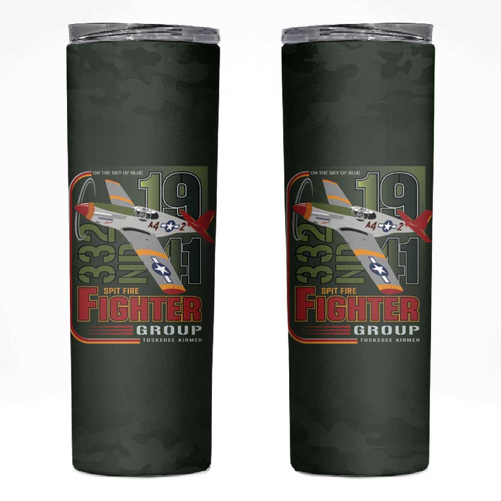 Tuskegee Airmen Camo Moss Green Skinny Tumbler 332nd Spit Fire - African Pride