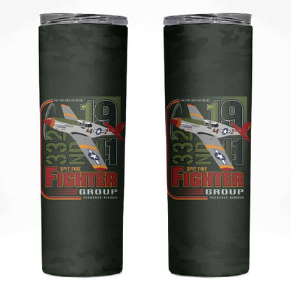 Tuskegee Airmen Camo Moss Green Skinny Tumbler 332nd Spit Fire - African Pride