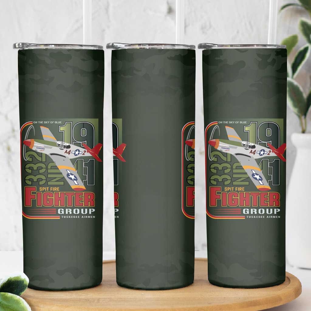 Tuskegee Airmen Camo Moss Green Skinny Tumbler 332nd Spit Fire - African Pride