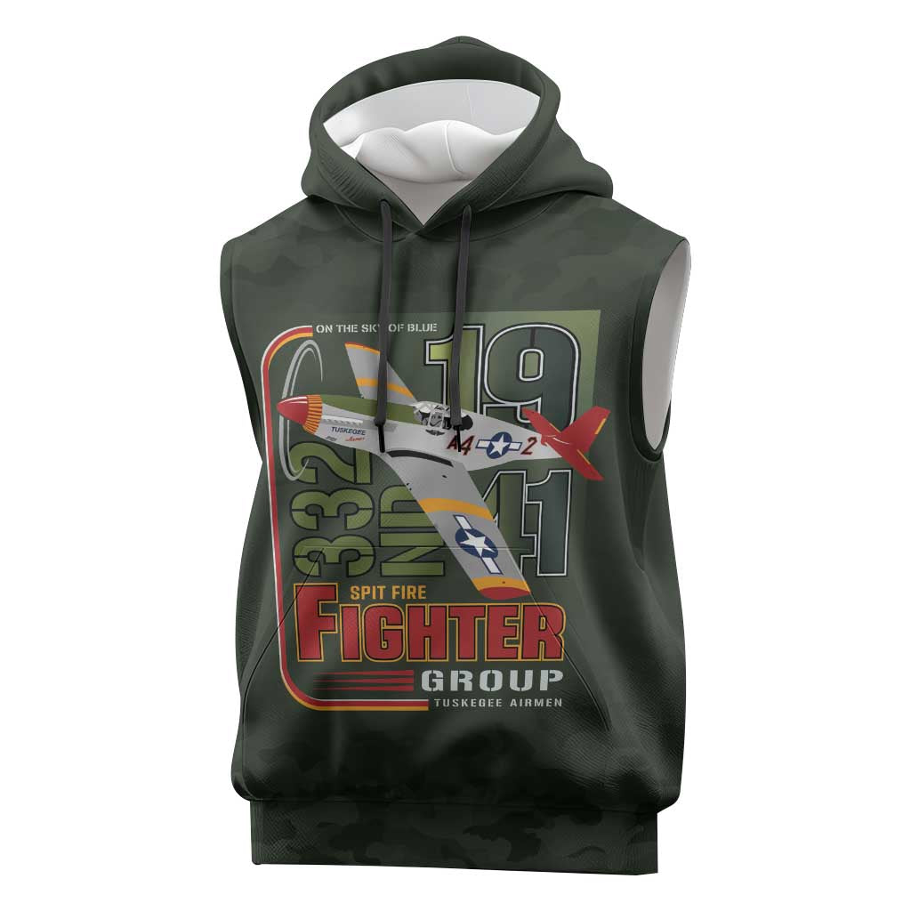 Tuskegee Airmen Camo Moss Green Sleeveless Hoodie 332nd Spit Fire - African Pride