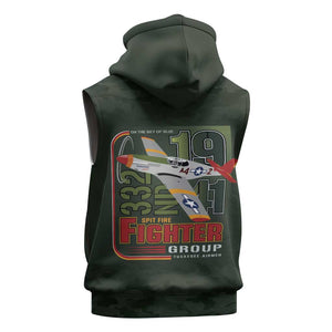 Tuskegee Airmen Camo Moss Green Sleeveless Zip Hoodie 332nd Spit Fire - African Pride
