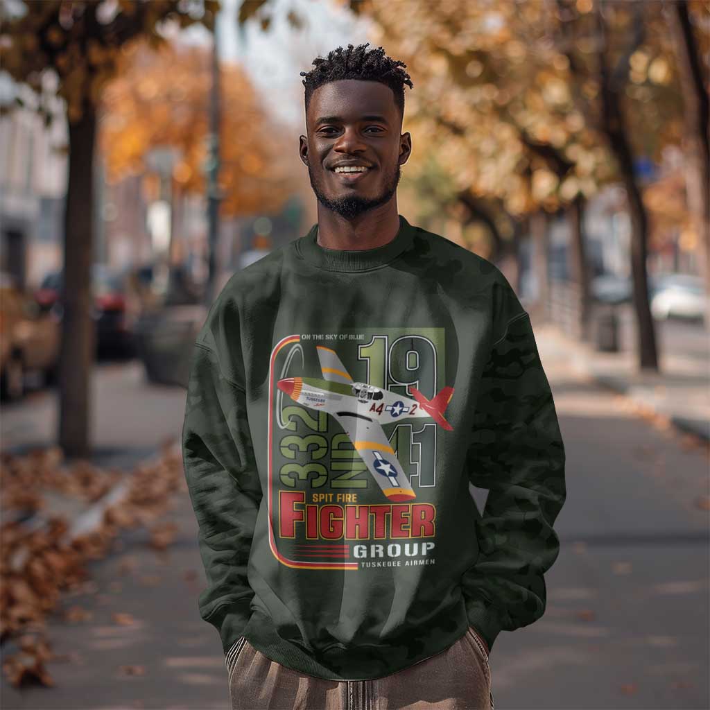 Tuskegee Airmen Camo Moss Green Sweatshirt 332nd Spit Fire - African Pride