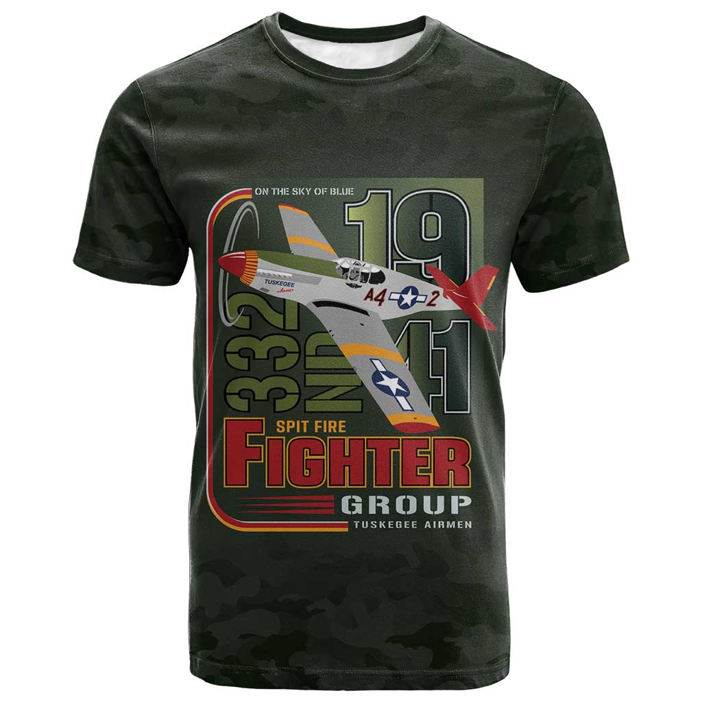 Tuskegee Airmen Camo Moss Green T shirt 332nd Spit Fire LT7