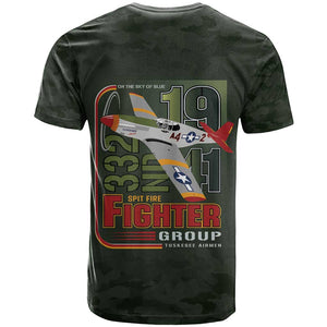 Tuskegee Airmen Camo Moss Green T shirt 332nd Spit Fire - African Pride