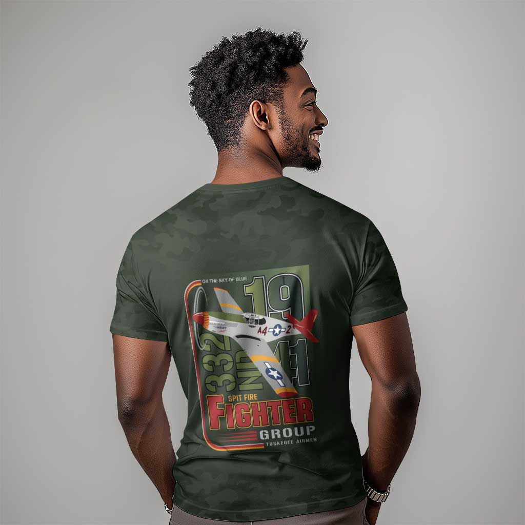 Tuskegee Airmen Camo Moss Green T shirt 332nd Spit Fire - African Pride