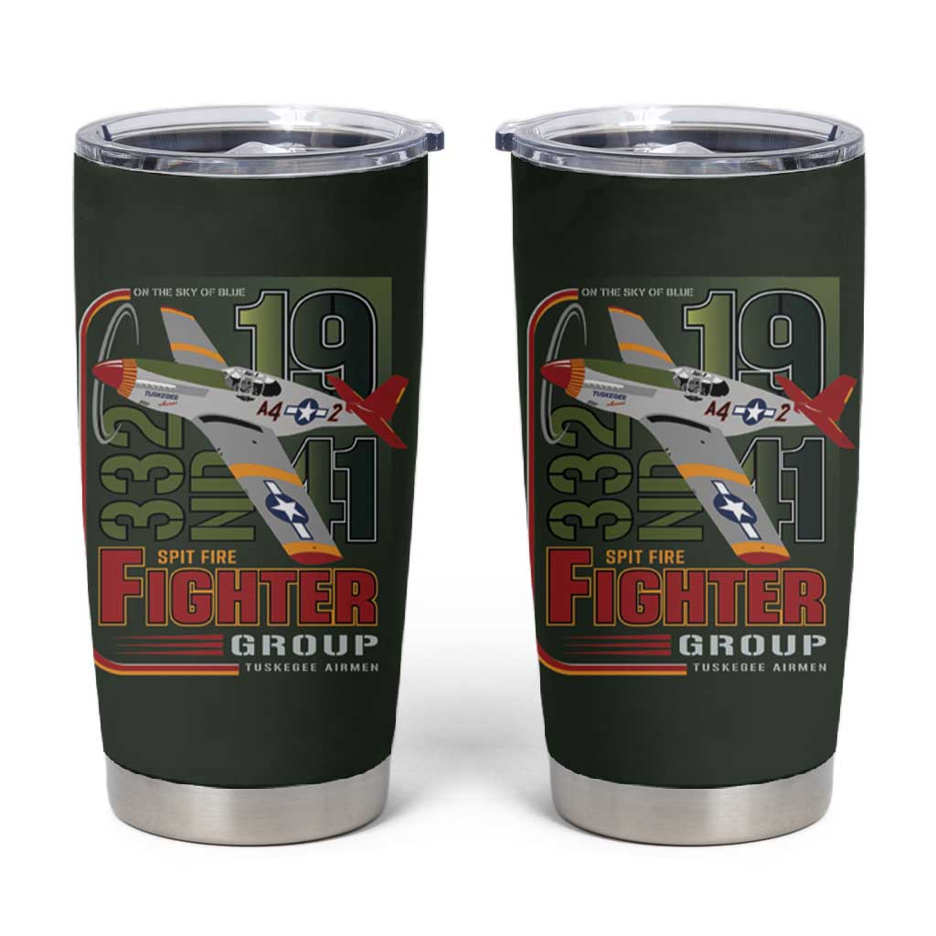 Tuskegee Airmen Camo Moss Green Tumbler Cup 332nd Spit Fire - African Pride