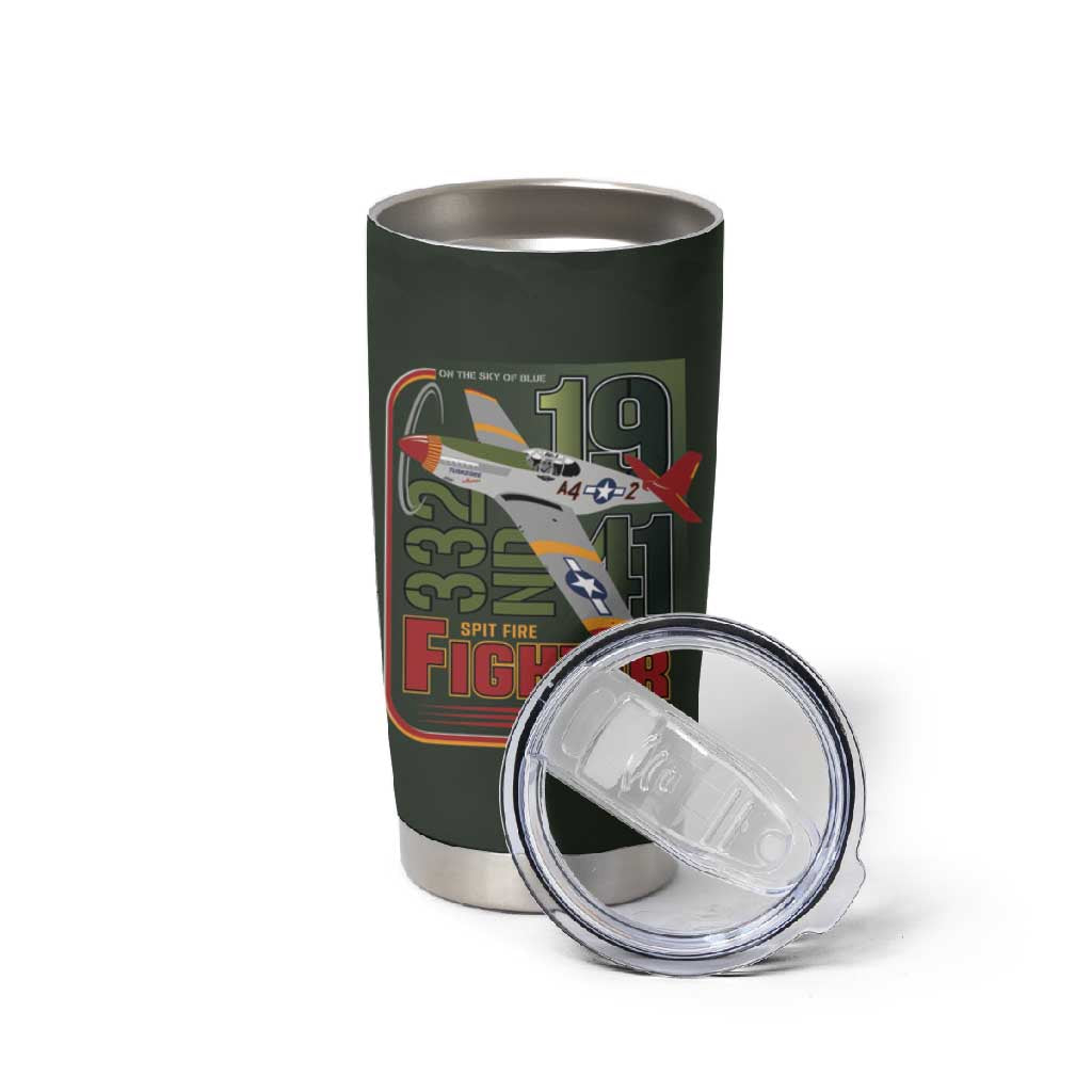 Tuskegee Airmen Camo Moss Green Tumbler Cup 332nd Spit Fire - African Pride