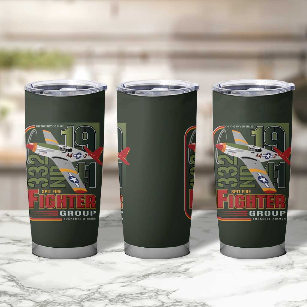 Tuskegee Airmen Camo Moss Green Tumbler Cup 332nd Spit Fire - African Pride