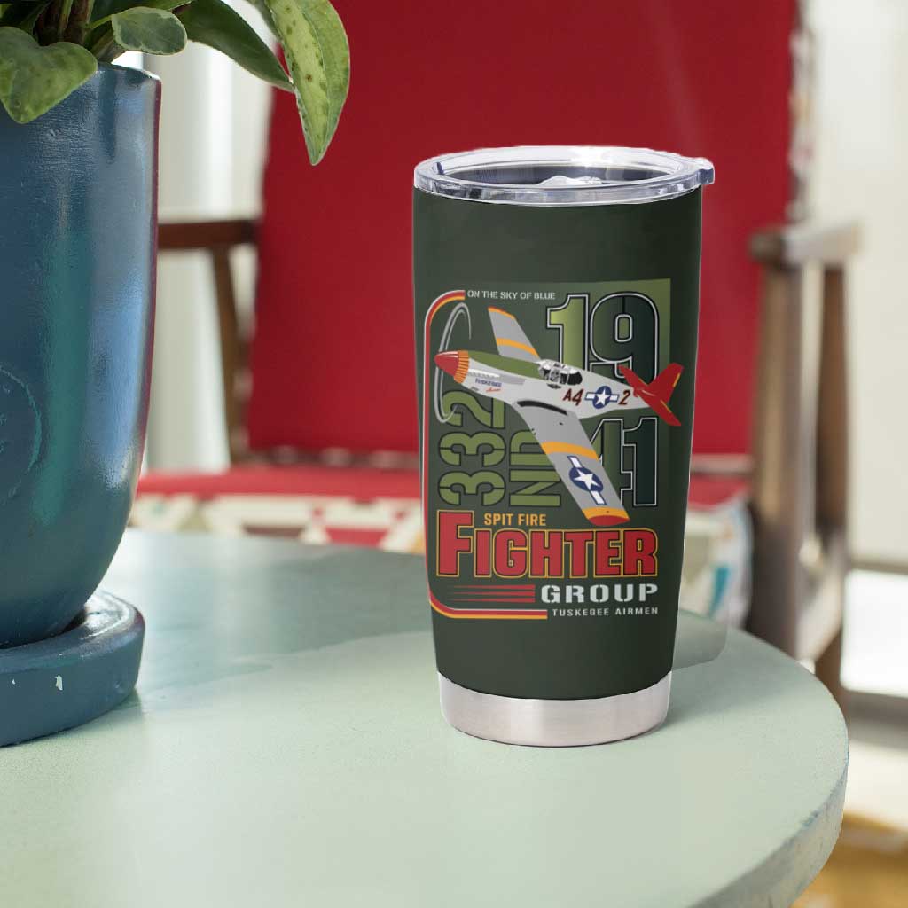 Tuskegee Airmen Camo Moss Green Tumbler Cup 332nd Spit Fire - African Pride