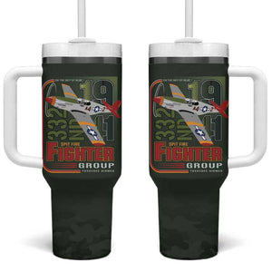 Tuskegee Airmen Camo Moss Green Tumbler With Handle 332nd Spit Fire - African Pride