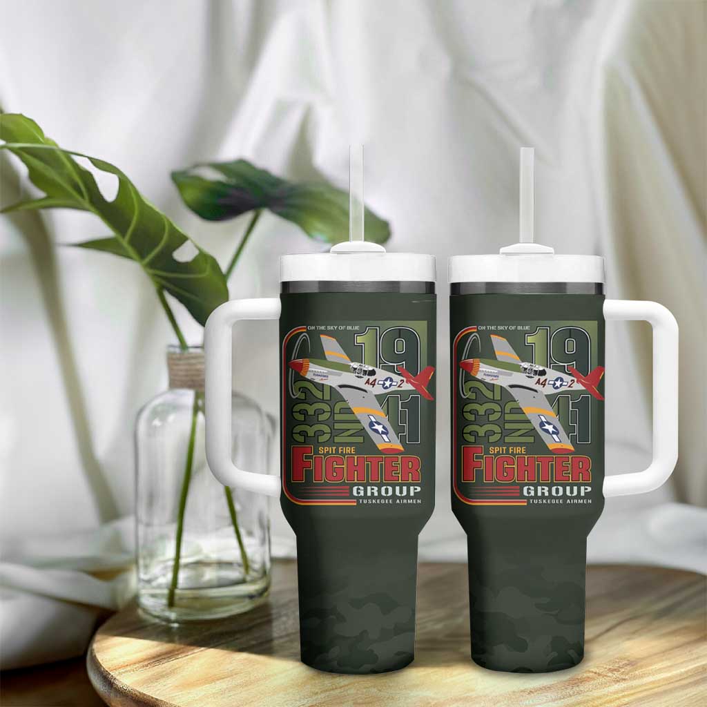 Tuskegee Airmen Camo Moss Green Tumbler With Handle 332nd Spit Fire - African Pride