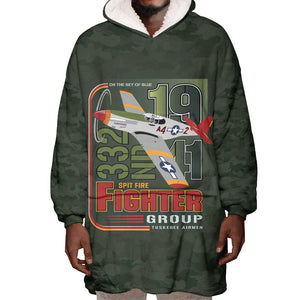 Tuskegee Airmen Camo Moss Green Wearable Blanket Hoodie 332nd Spit Fire - African Pride