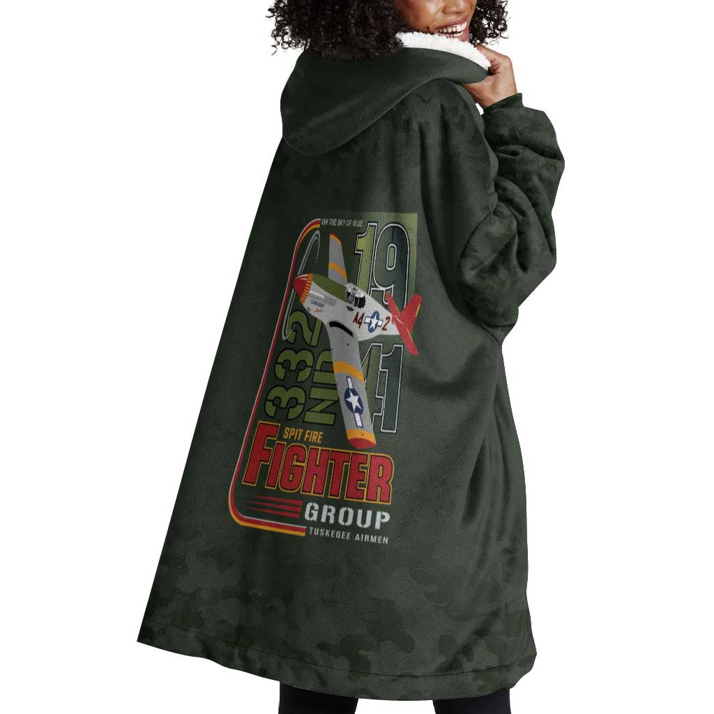 Tuskegee Airmen Camo Moss Green Wearable Blanket Hoodie 332nd Spit Fire - African Pride