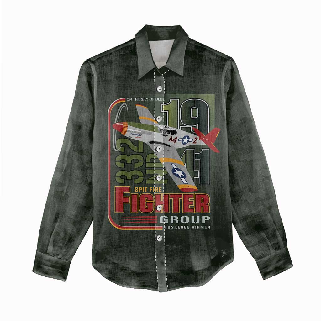 Tuskegee Airmen Camo Moss Green Women Casual Shirt 332nd Spit Fire - African Pride