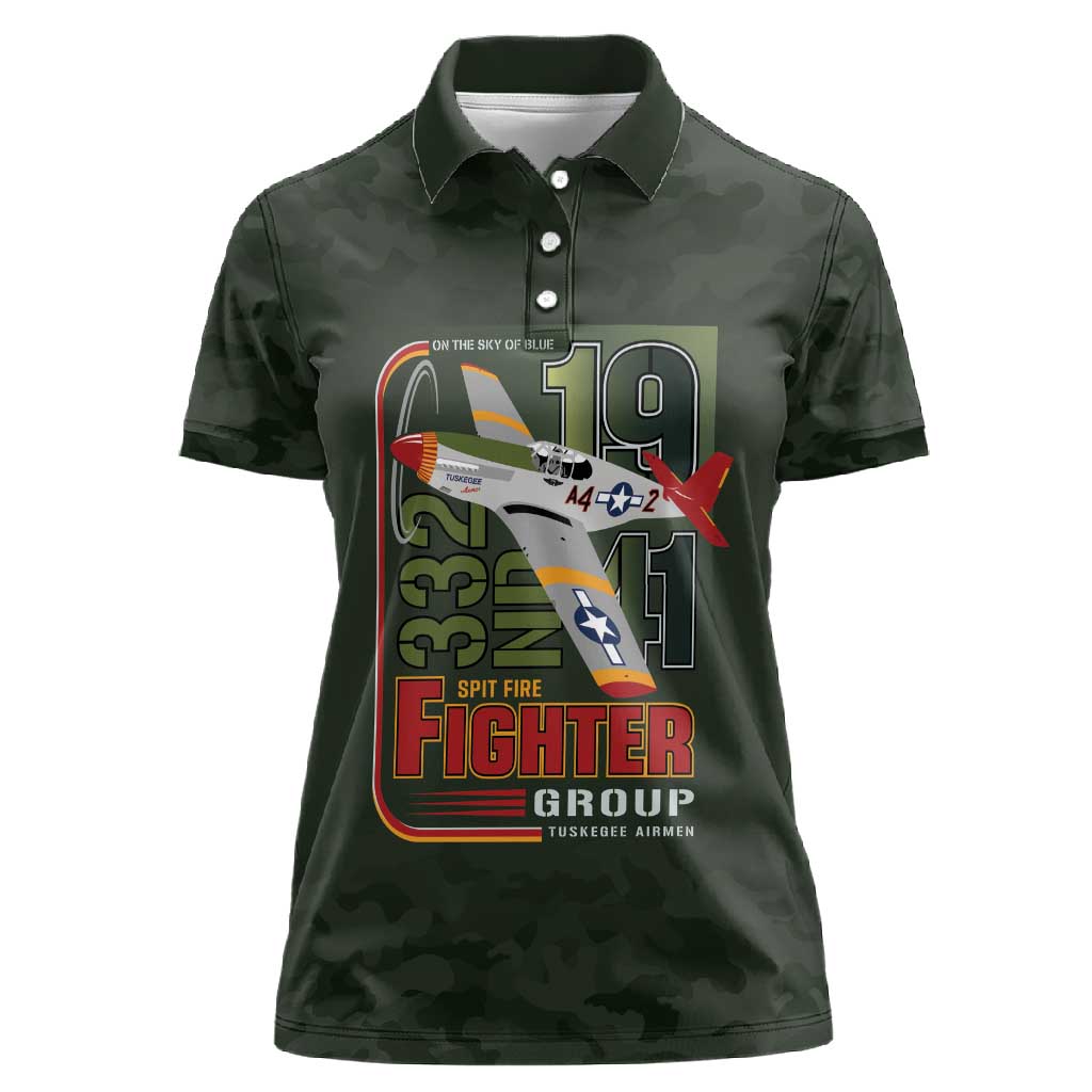 Tuskegee Airmen Camo Moss Green Women Polo Shirt 332nd Spit Fire - African Pride