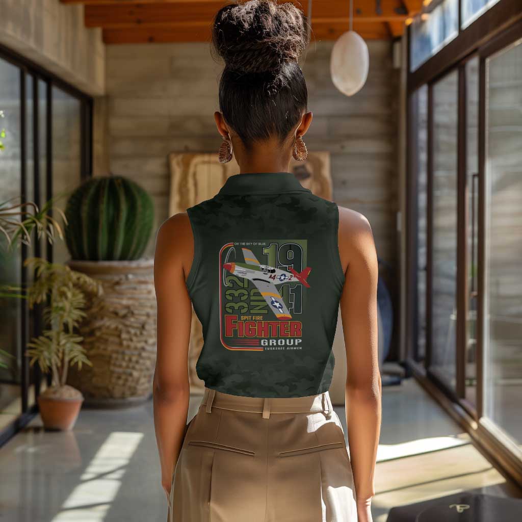 Tuskegee Airmen Camo Moss Green Women Sleeveless Polo Shirt 332nd Spit Fire - African Pride